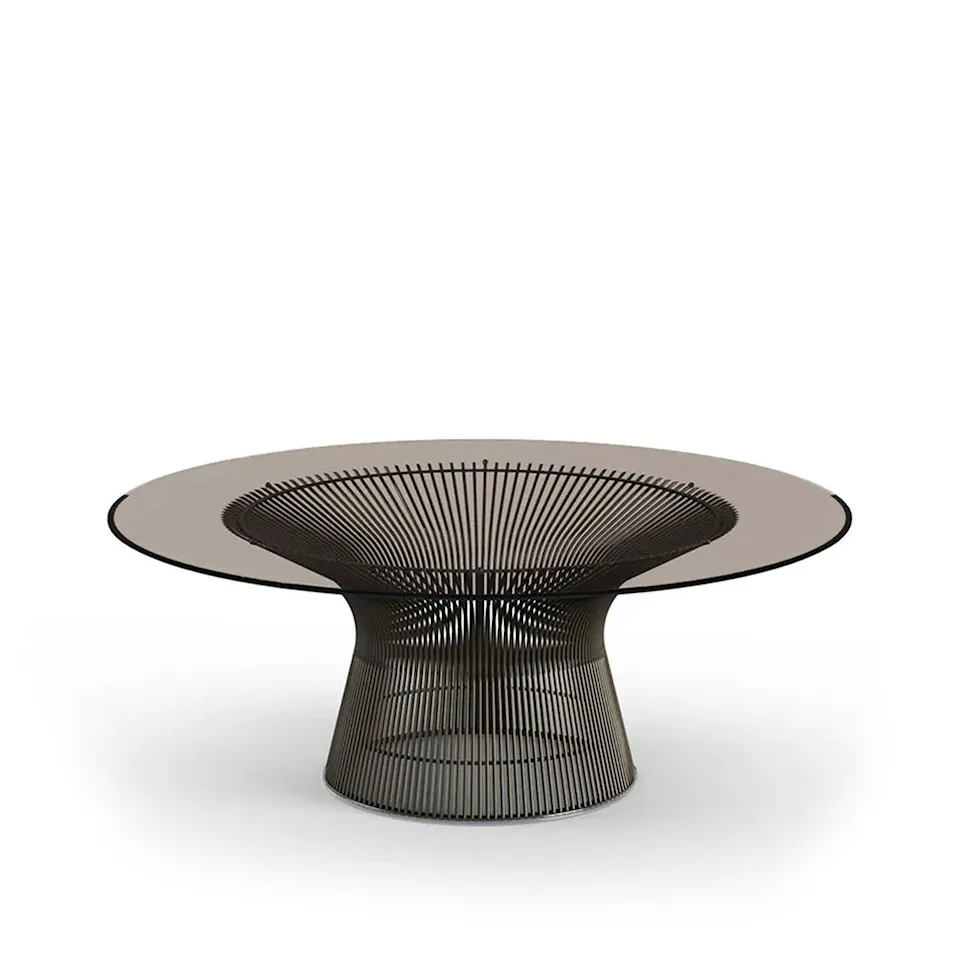 Platner Coffee Table, underrede i Brons metallic, Ø 91,5 cm, skiva i Bronsfärgat glas