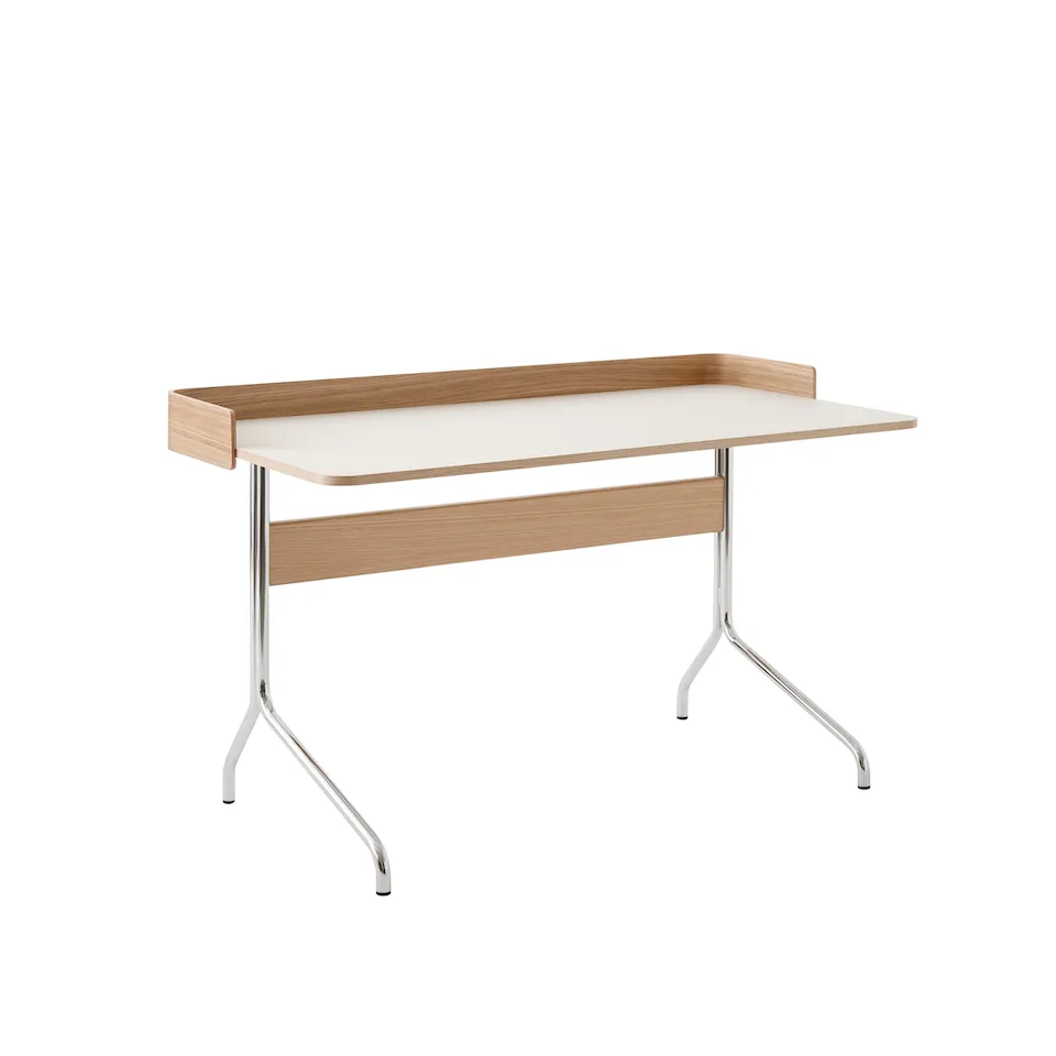 Pavilion Desk AV17, 130x65 cm, Linoleum Mushroom 4176/Oak/Chrome Legs w/Back