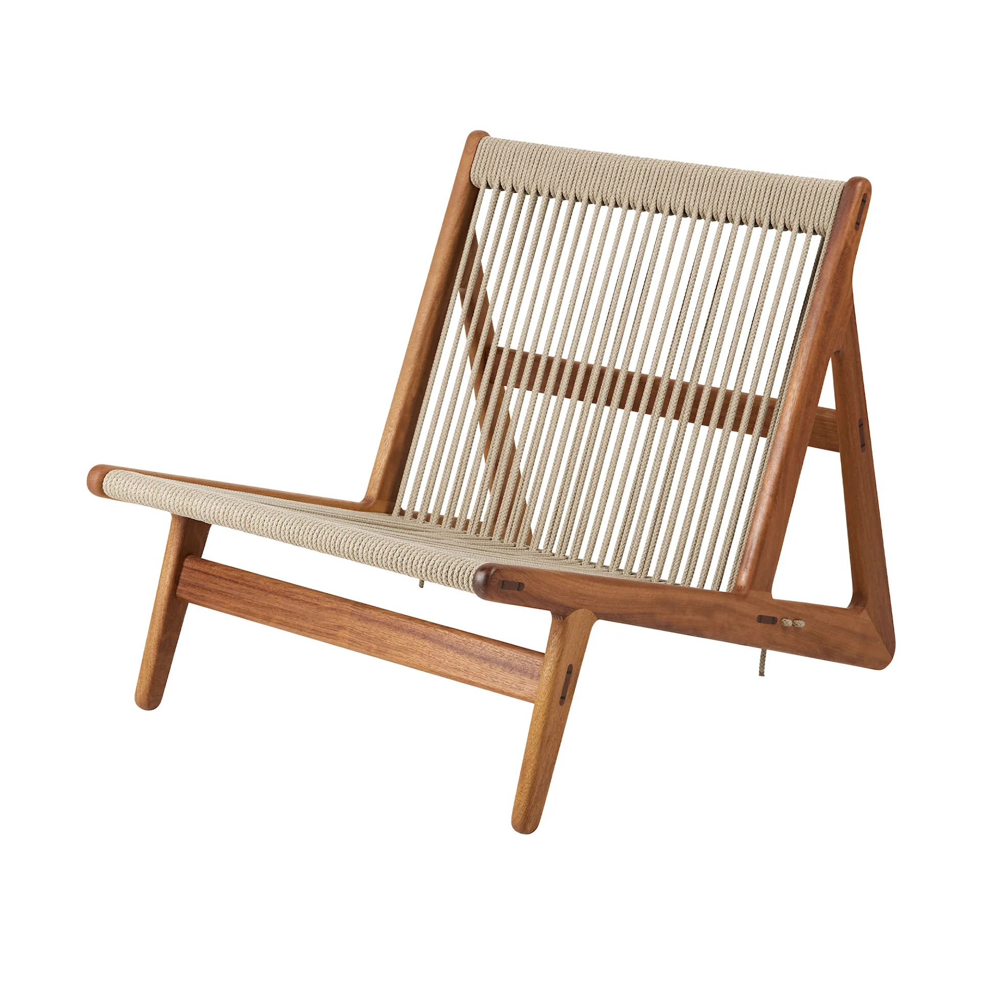 MR01 Initial Lounge Chair, Outdoor - Sunfire Melange Beige and Sand, Base Solid Iroko, Oiled - Gubi - NO GA