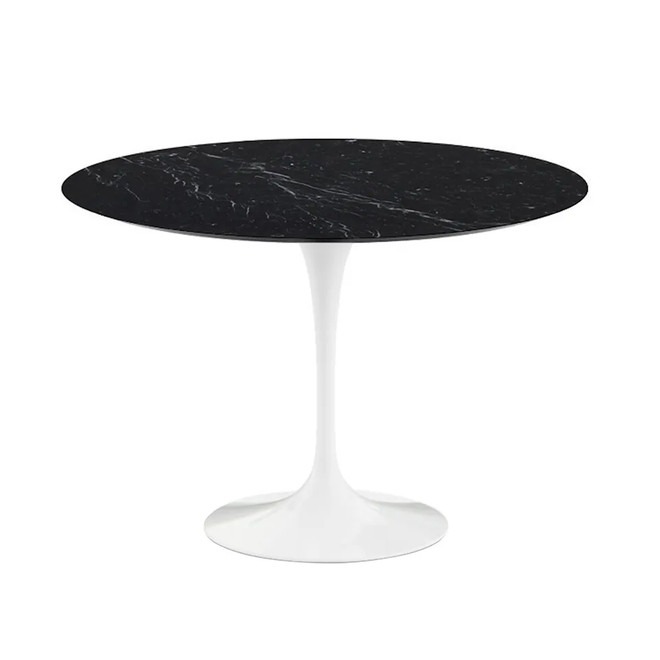 Saarinen Round Table - Matbord, Ø 107 cm, Vitt underrede, skiva i glansig svart Marquina marmor