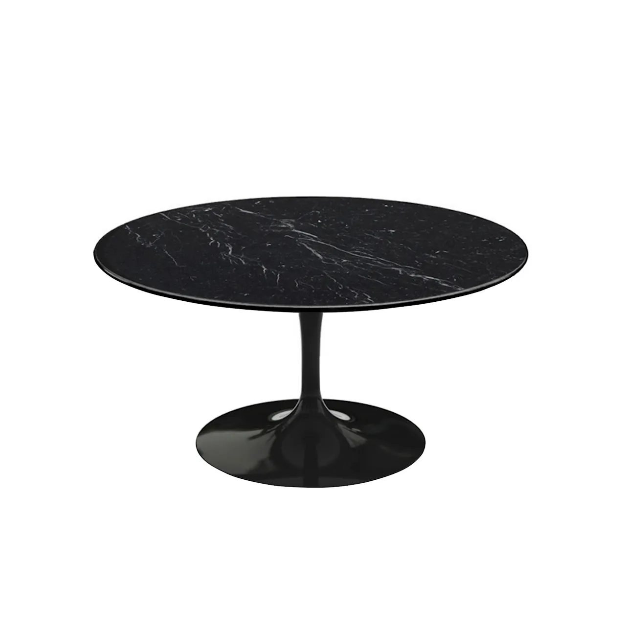 Saarinen Round Table - Soffbord, Svart underrede, skiva i matt brun Emperador marmor, H: 38, Ø 91