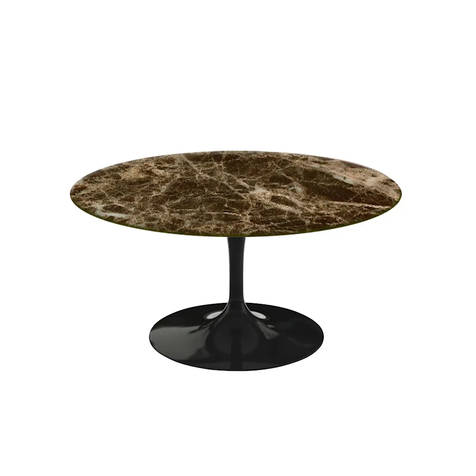 Saarinen Round Table - Soffbord, Svart underrede, skiva i glansig brun Emperador marmor, H: 38, Ø 91