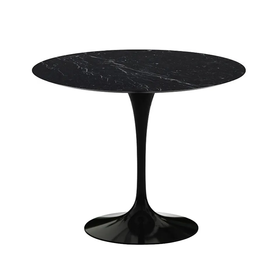 Saarinen Round Table - Matbord, Ø 91 cm, Svart underrede, skiva i matt svart Marquina marmor