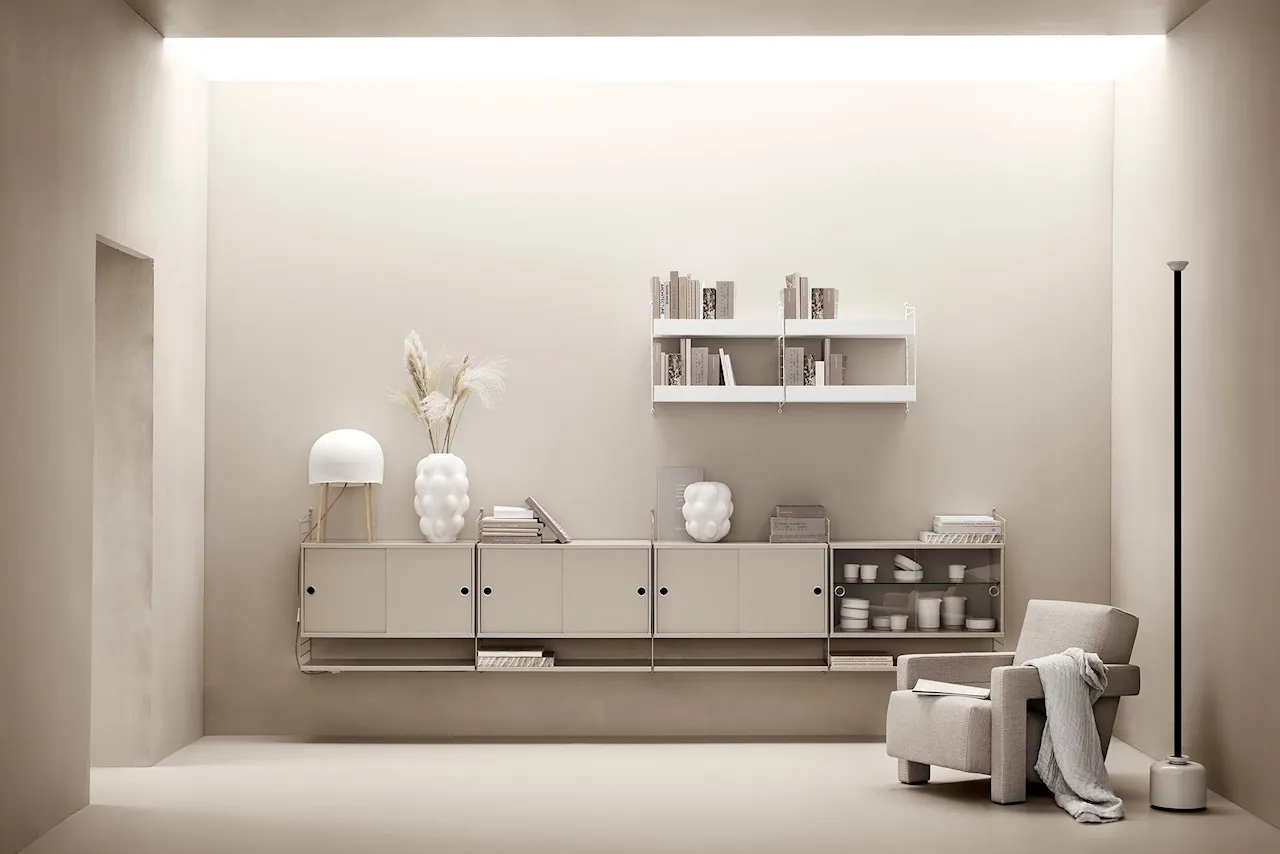 Vardagsrum hyllsystem beige