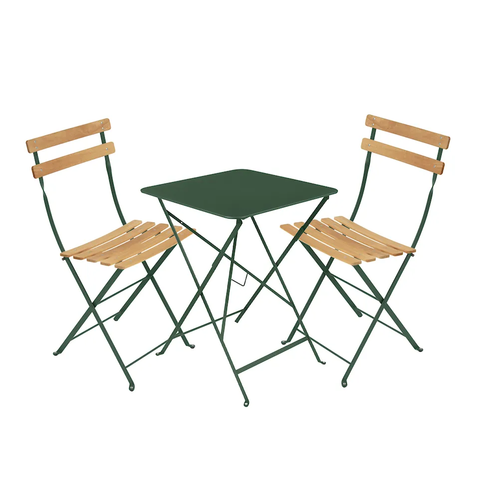 Bistro matgrupp bord 57cm & 2 trä stolar