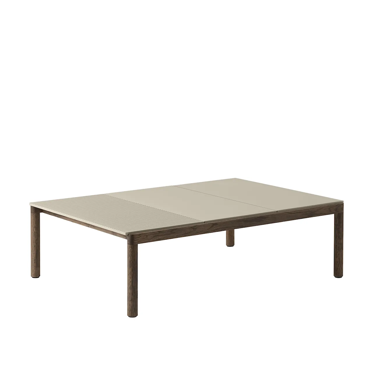 Couple Coffee Table / 120 x 84 x 35 cm - 2 Plain 1 Wavy - Taupe/Dark Oiled Oak