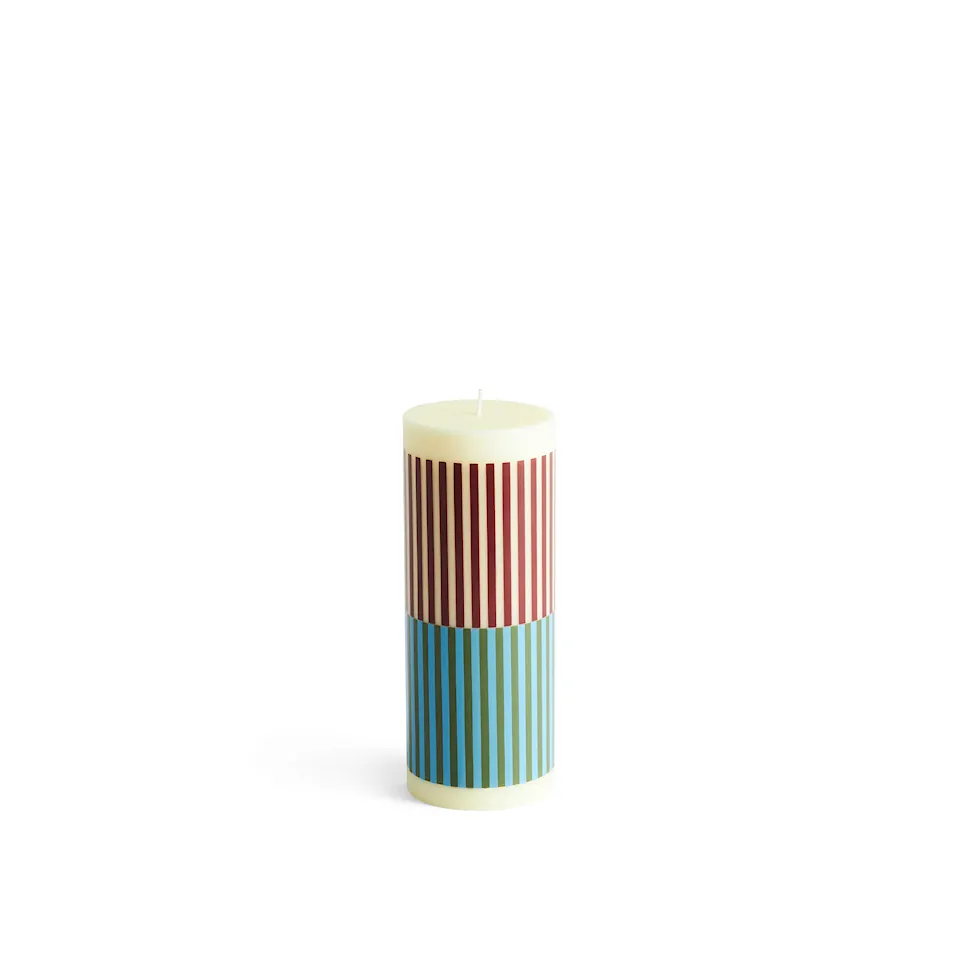 Column Candle Medium - Yellow, brown, light blue and army