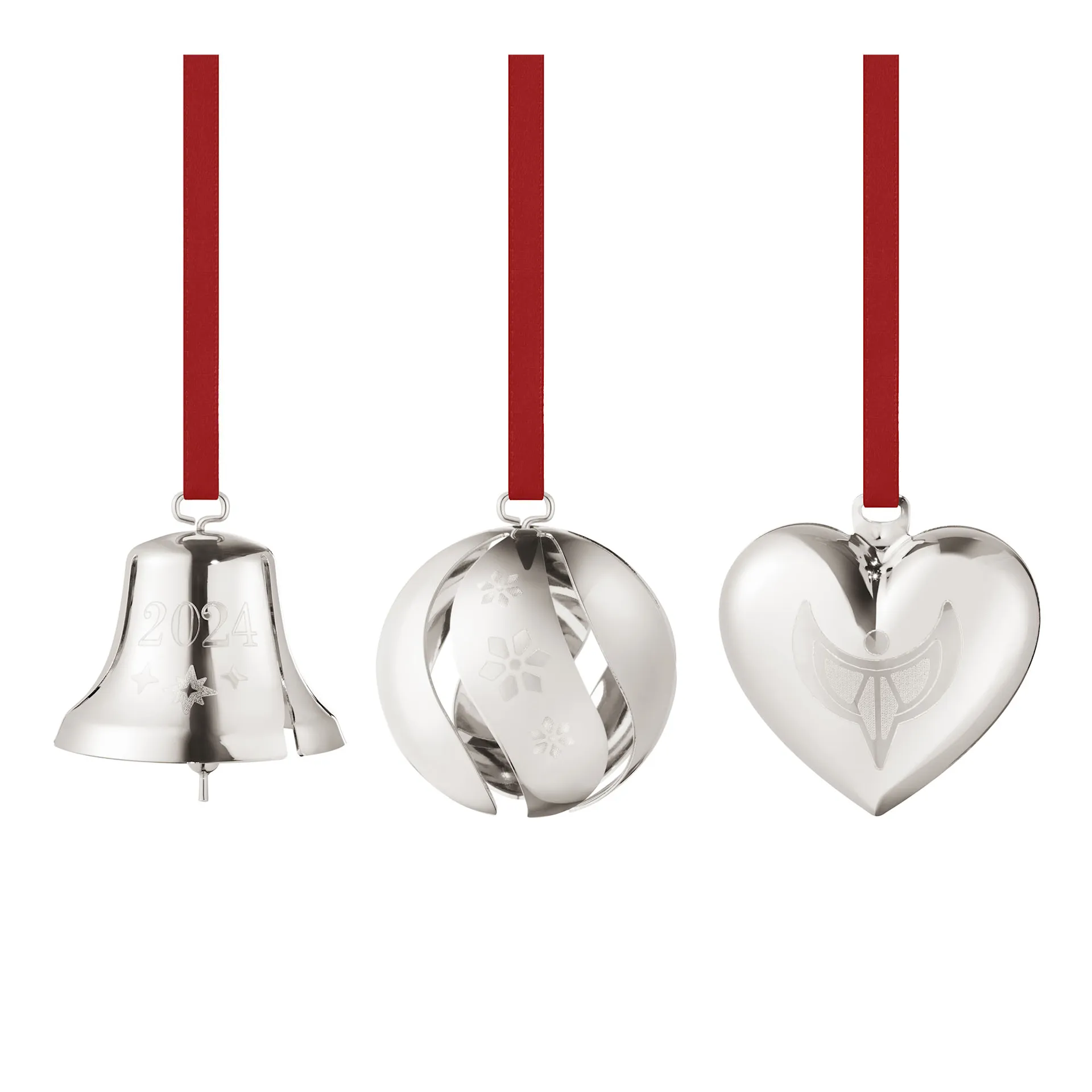 Christmas Collection 2024 Gift Set Bell Ball Heart 3 pcs Palladium Plated - Georg Jensen - NO GA