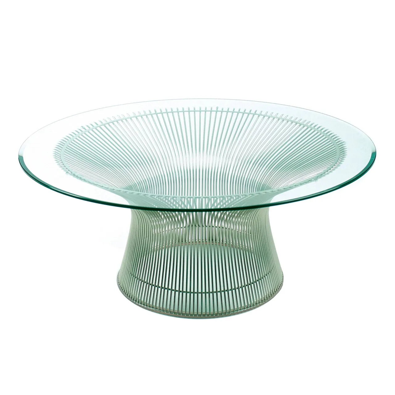 Platner Coffee Table, underrede i Polerad nickel, Ø 91,5 cm, skiva i grön Apli marmor