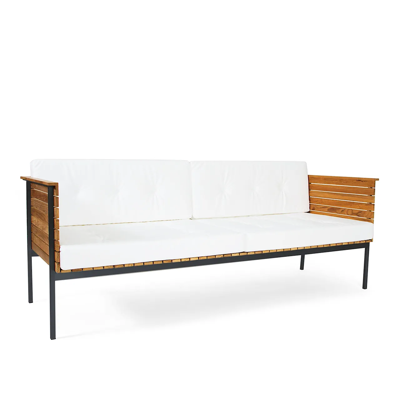 Häringe Lounge Sofa, Black Stainless Steel, Teak Slats, Cushion Grey Agora Fossil