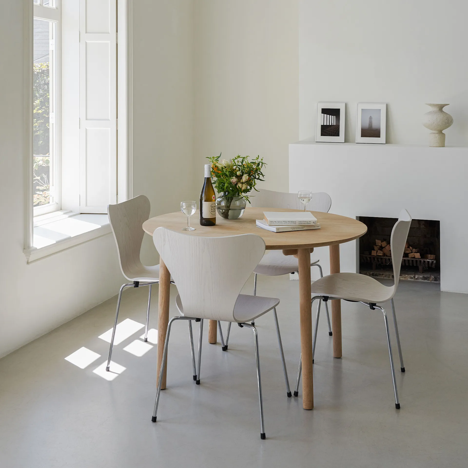 Sjuan 3107 stol färgad askfanér stålstativ krom - Fritz Hansen - Arne Jacobsen - NO GA