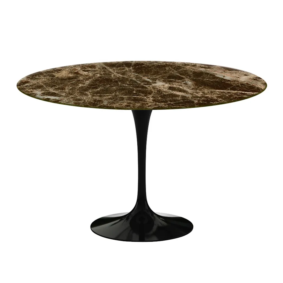 Saarinen Round Table - Matbord, Ø 120 cm, Svart underrede, skiva i matt brun Emperador marmor