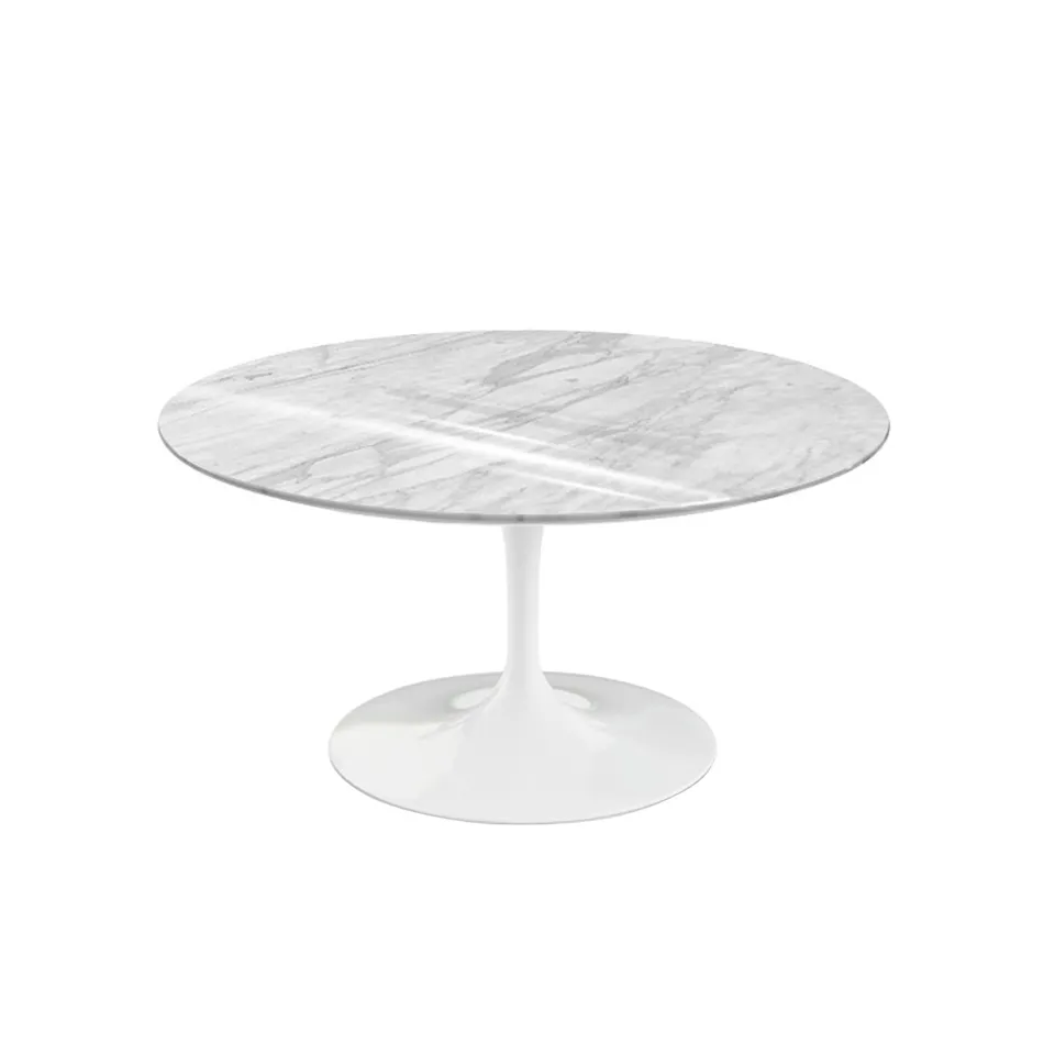 Saarinen Round Table - Soffbord, Vitt underrede, skiva i matt Statuarietto marmor, H: 38, Ø 91