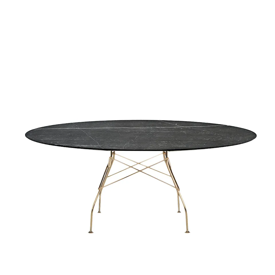 Glossy Oval Table 4579 192x118, Gold, Black Marble Finish