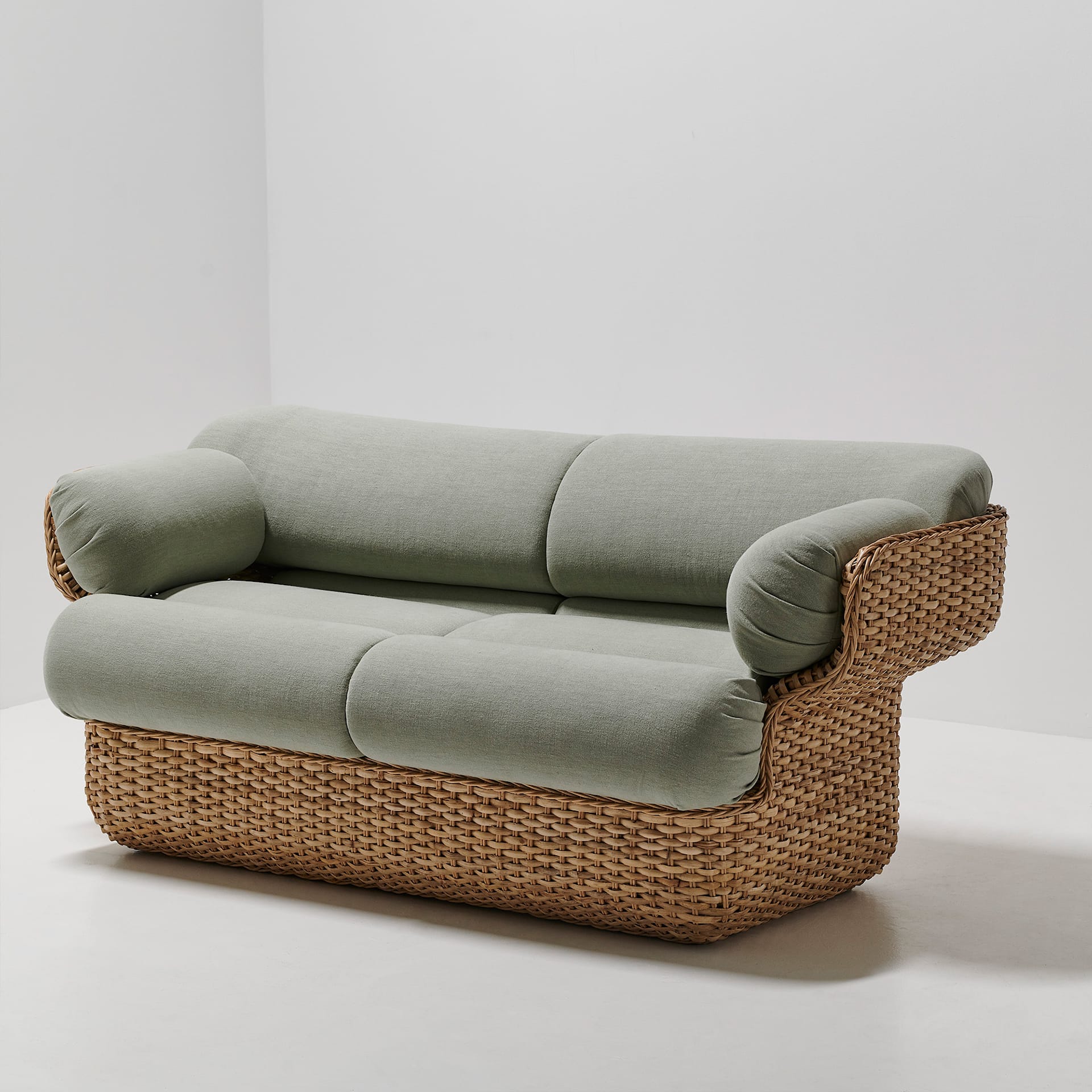 Basket Sofa - Fully Upholstered, 2-seater Rattan Belsuede Special FR 133, Dedar - Gubi - Joe Colombo - NO GA
