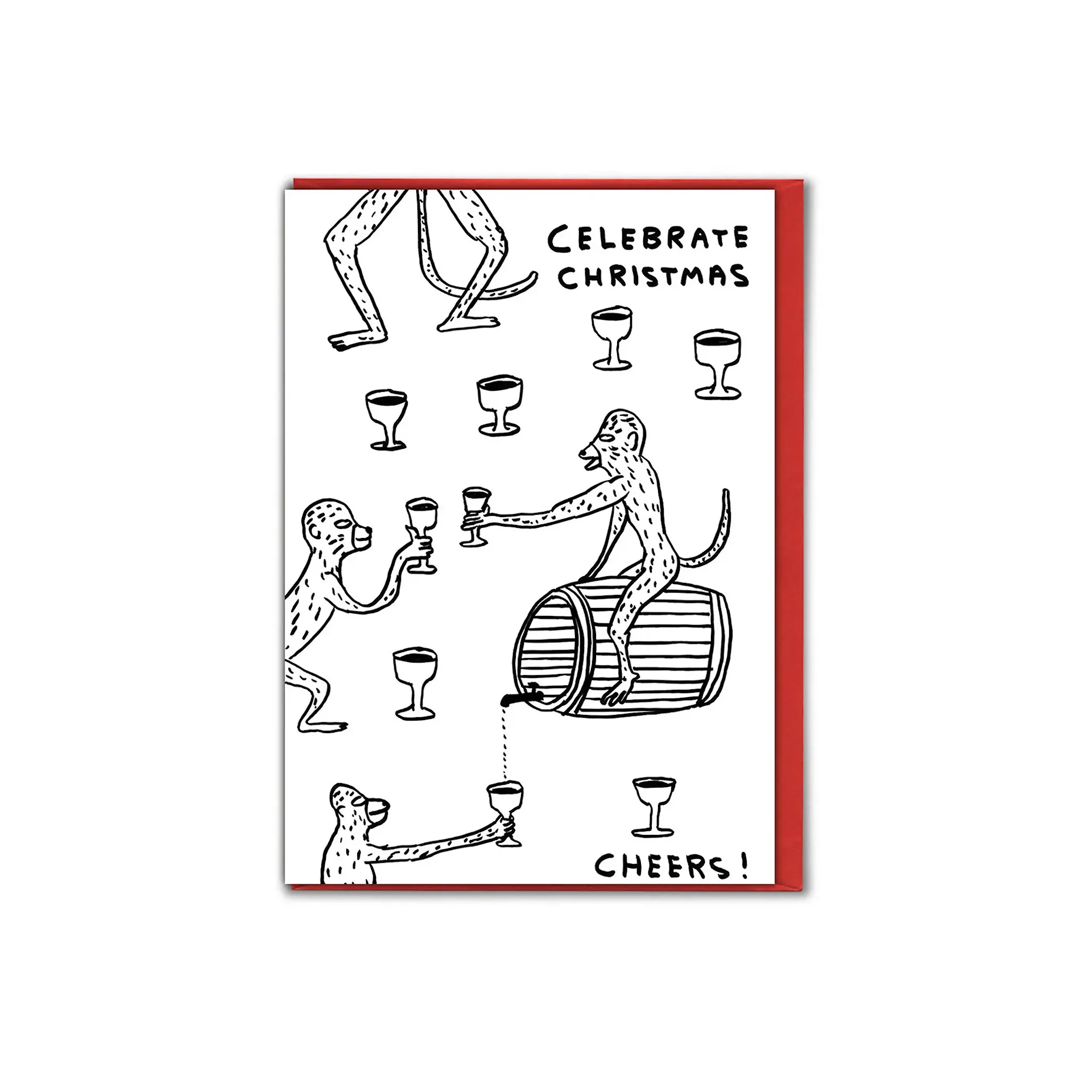 David Shrigley Celebrate Monkeys Card - Holiday Collection - NO GA