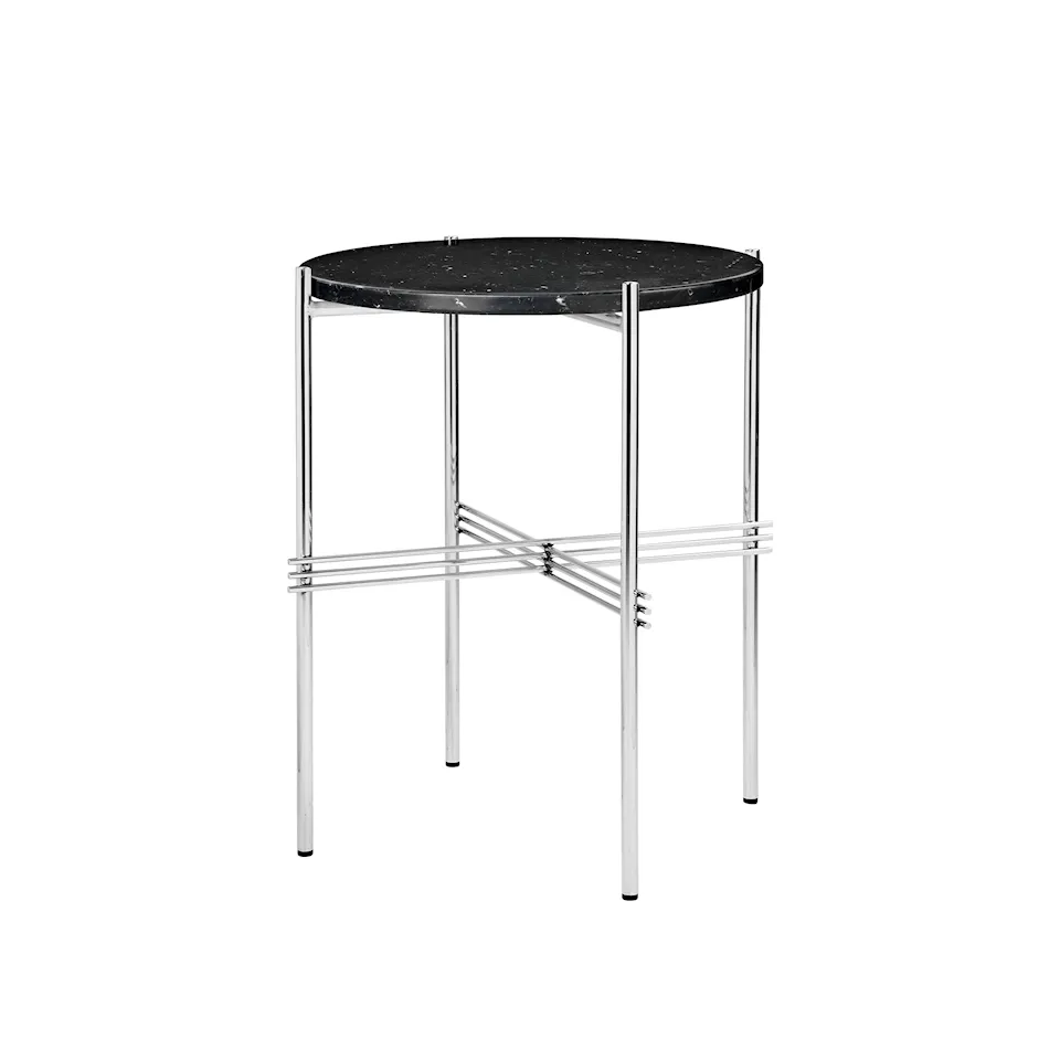 TS Side Table - Round, Ø40 Polished Steel Base, Table Top Black Marquina Marble