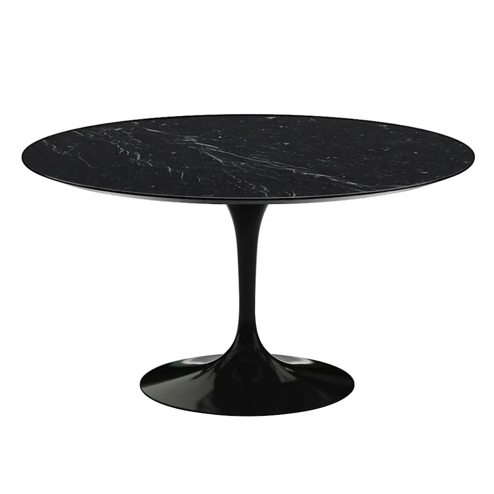 Saarinen Round Table - Matbord, Ø 137 cm, Svart underrede, skiva i glansig svart Marquina marmor