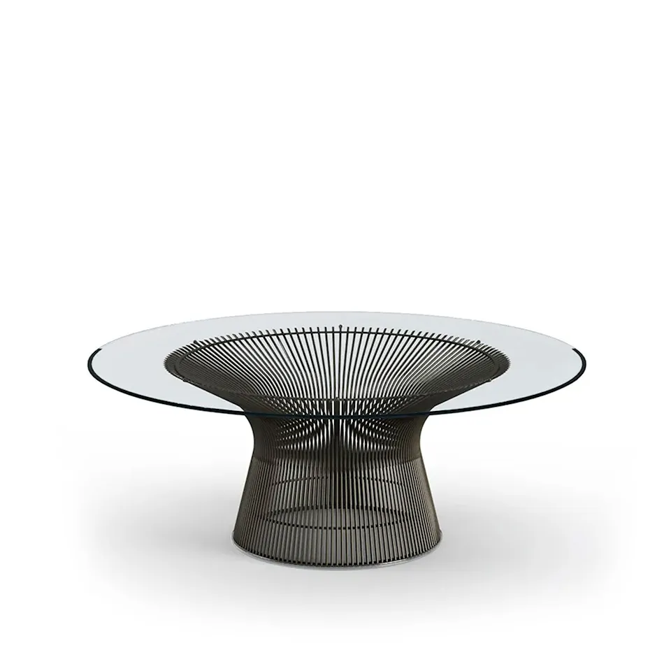 Platner Coffee Table, underrede i Brons metallic, Ø 107 cm, skiva i Klarglas