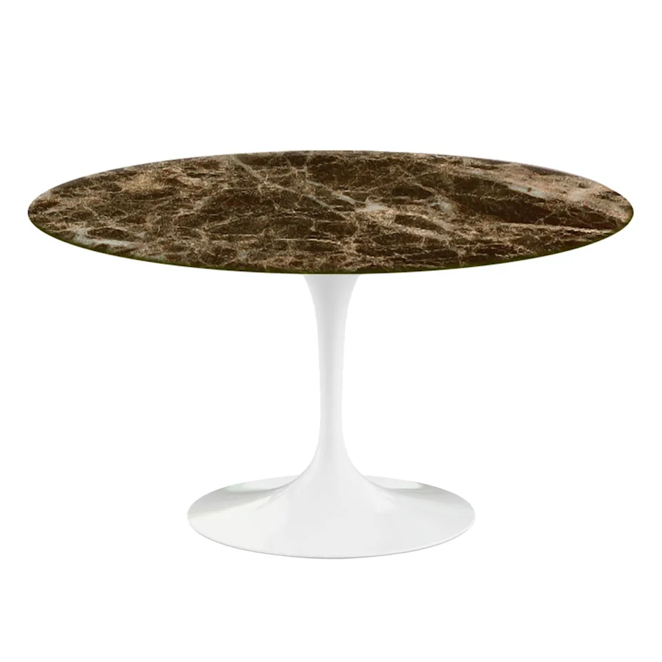 Saarinen Round Table - Matbord, Ø 137 cm, Vitt underrede, skiva i matt brun Emperador marmor