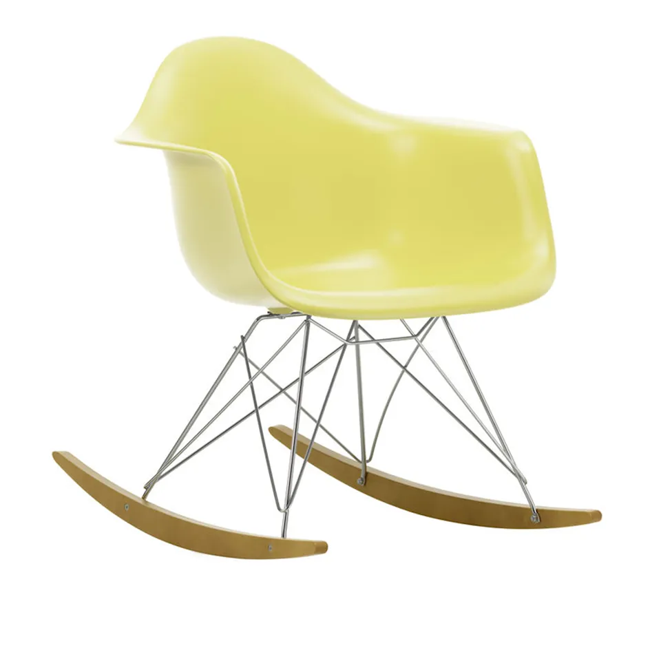 Eames RE Plastic Armchair RAR 92 Citron, Chrome Base, Golden Maple