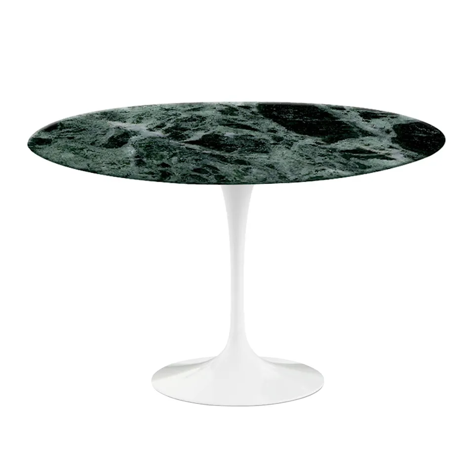 Saarinen Round Table - Matbord, Ø 120 cm, Vitt underrede, skiva i matt grön Alpi marmor