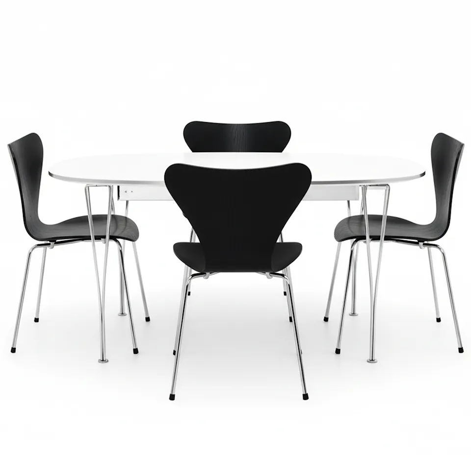 B620 Superellips matbord & Sjuan 3107 matstolar i svart ask 4 st