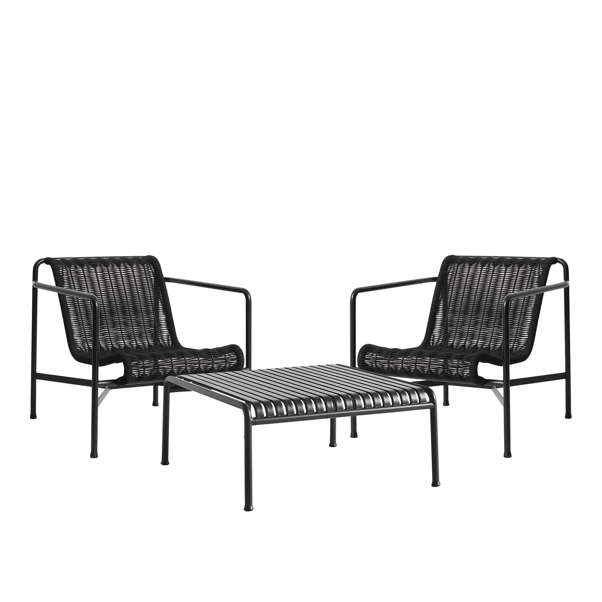 Palissade cord loungegrupp med 2 stolar & lågt trädgårdsbord - 1