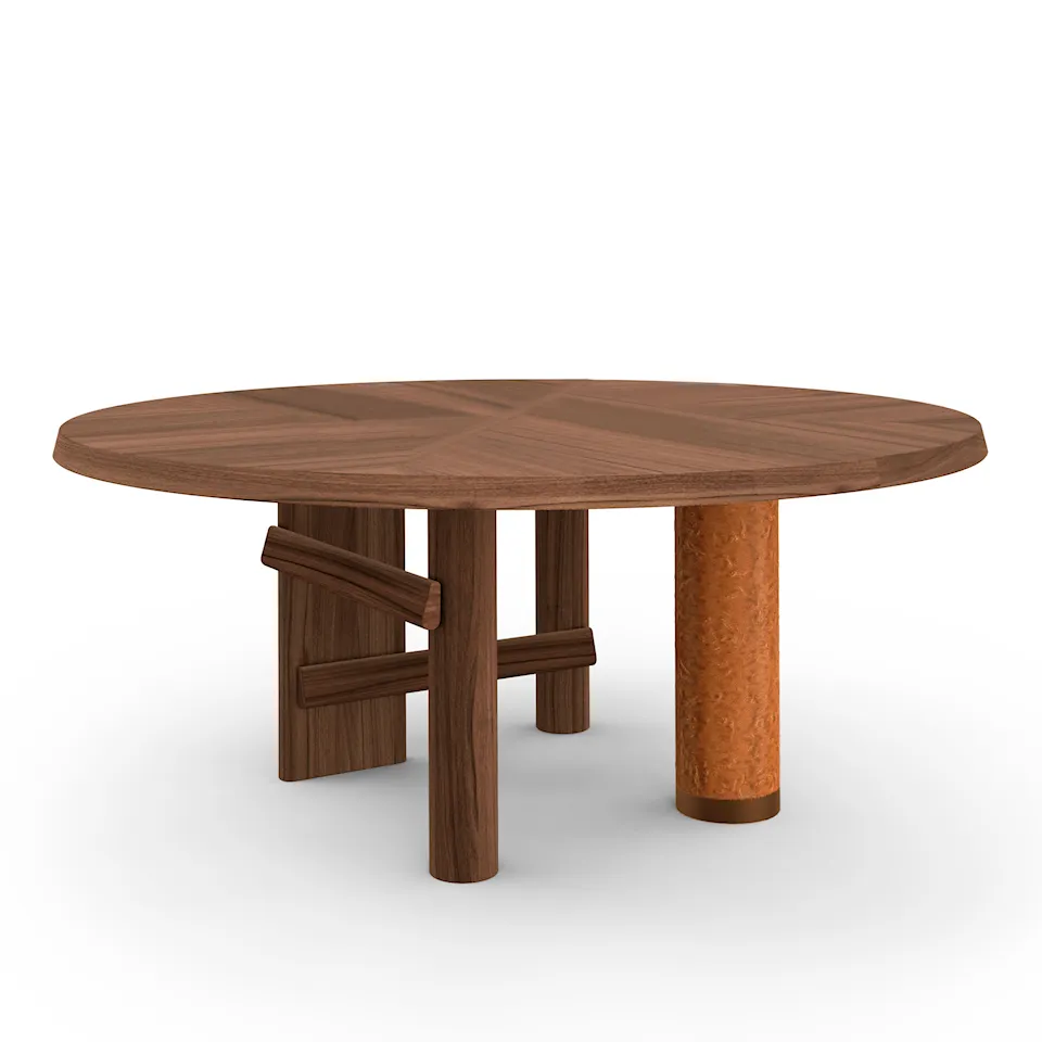 Sengu bord, Ø180cm, American Walnut legs, American walnut top and brick porcelain column