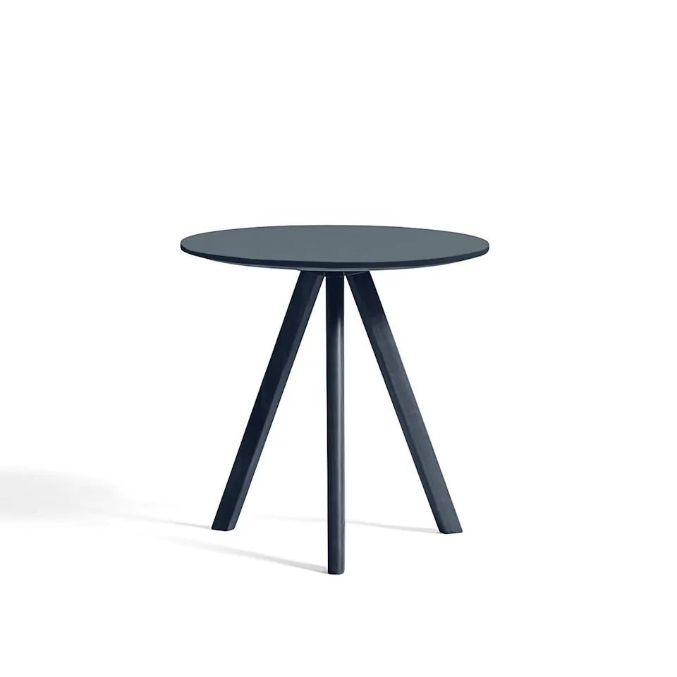 CPH20 2.0 Coffee Table Deep Blue Lacquered Oak Frame Ø50 X H49 Smokey Blue Linoleum Top Deep Blue Lacquered Edge