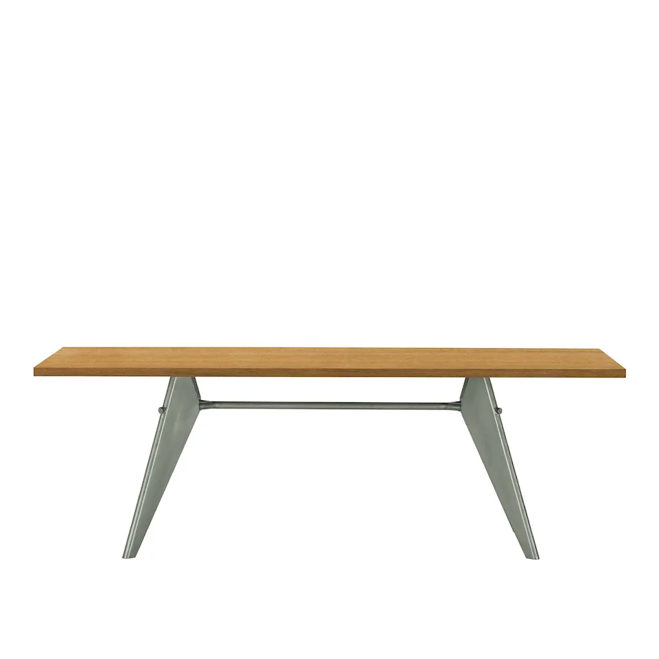 EM Table 240, Base Prouvé Gris Vermeer - Natural Oak Veneer