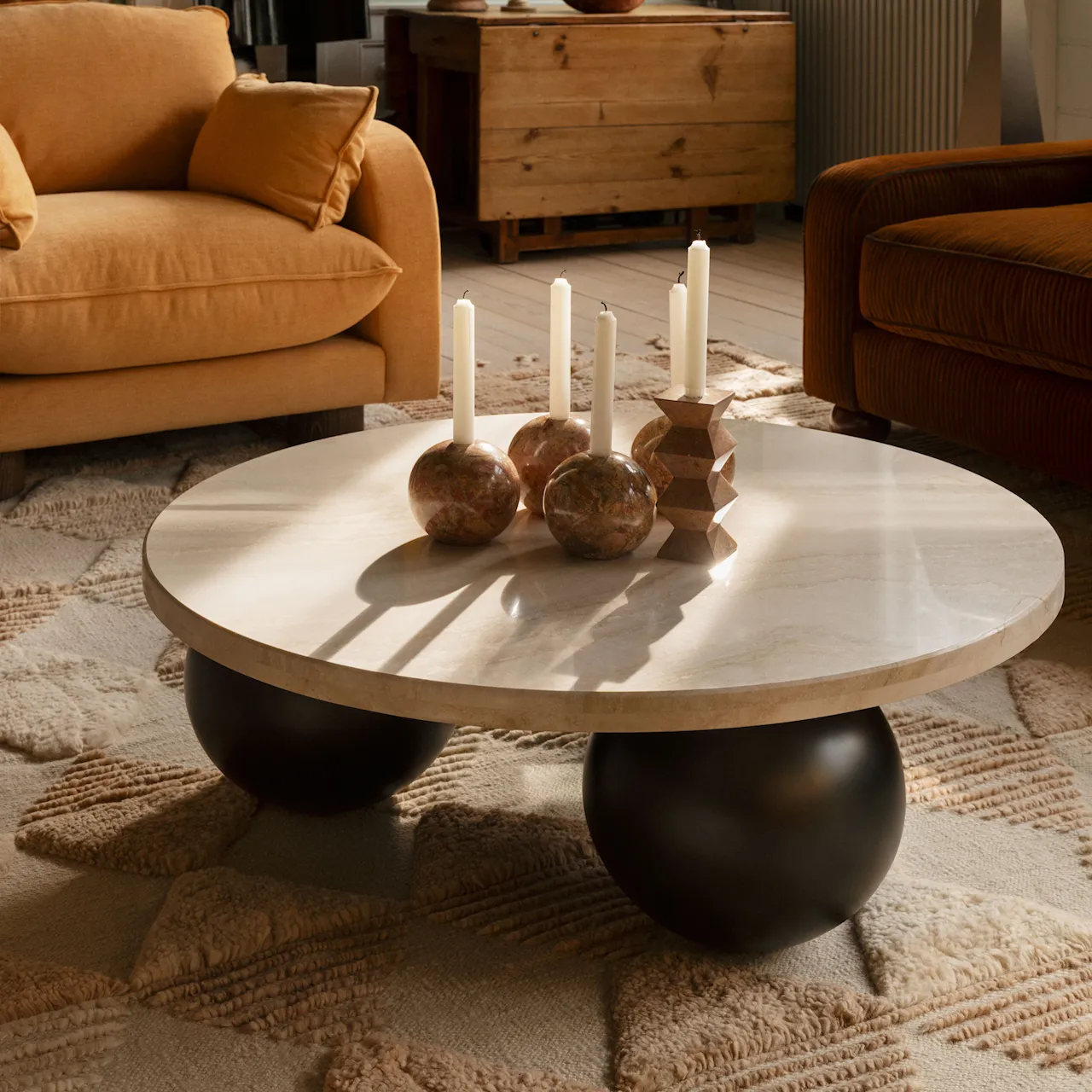 Sphere soffbord rund travertine