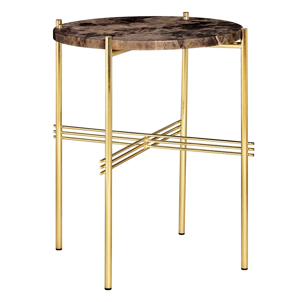 TS Soffbord Ø 40 H. 51, Top: Marrone Emperador Marble, Base: Brass