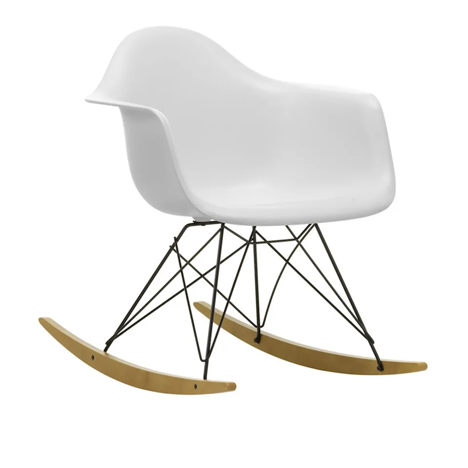 Eames RE Plastic Armchair RAR 85 Cotton White, Basic Dark Base, Golden Maple