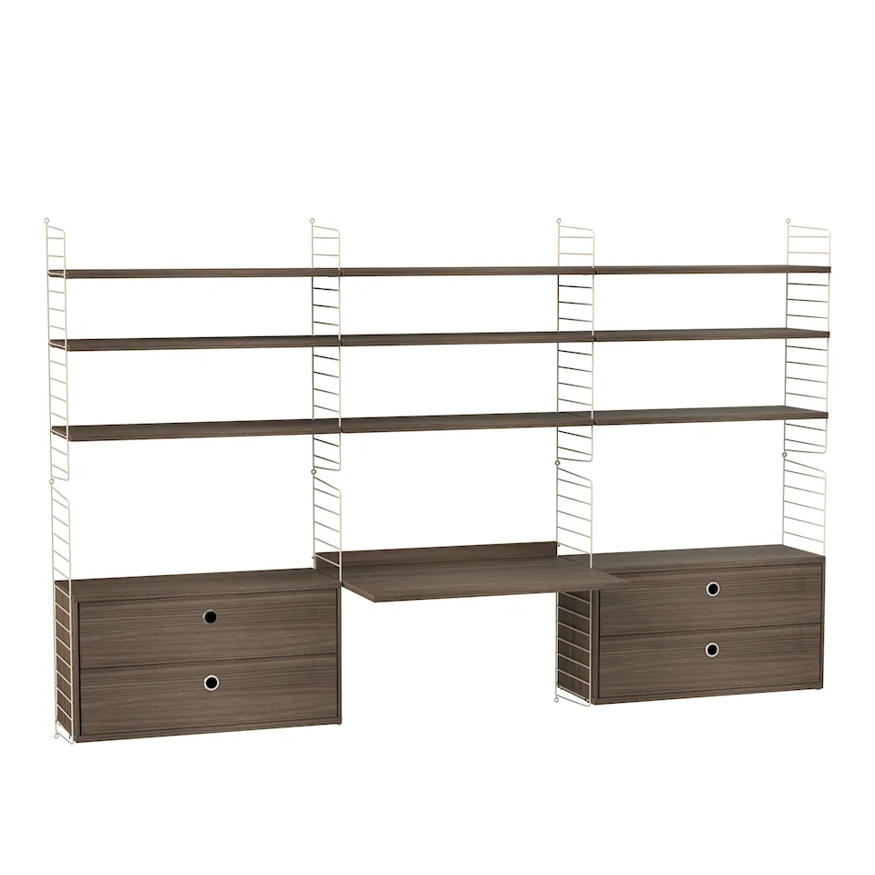 Kontor hyllsystem F valnöt/beige