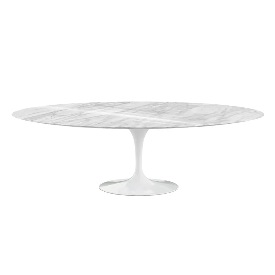 Saarinen Oval Table - Matbord, 244 x 137 cm, Vitt underrede, skiva i glansig Statuarietto marmor