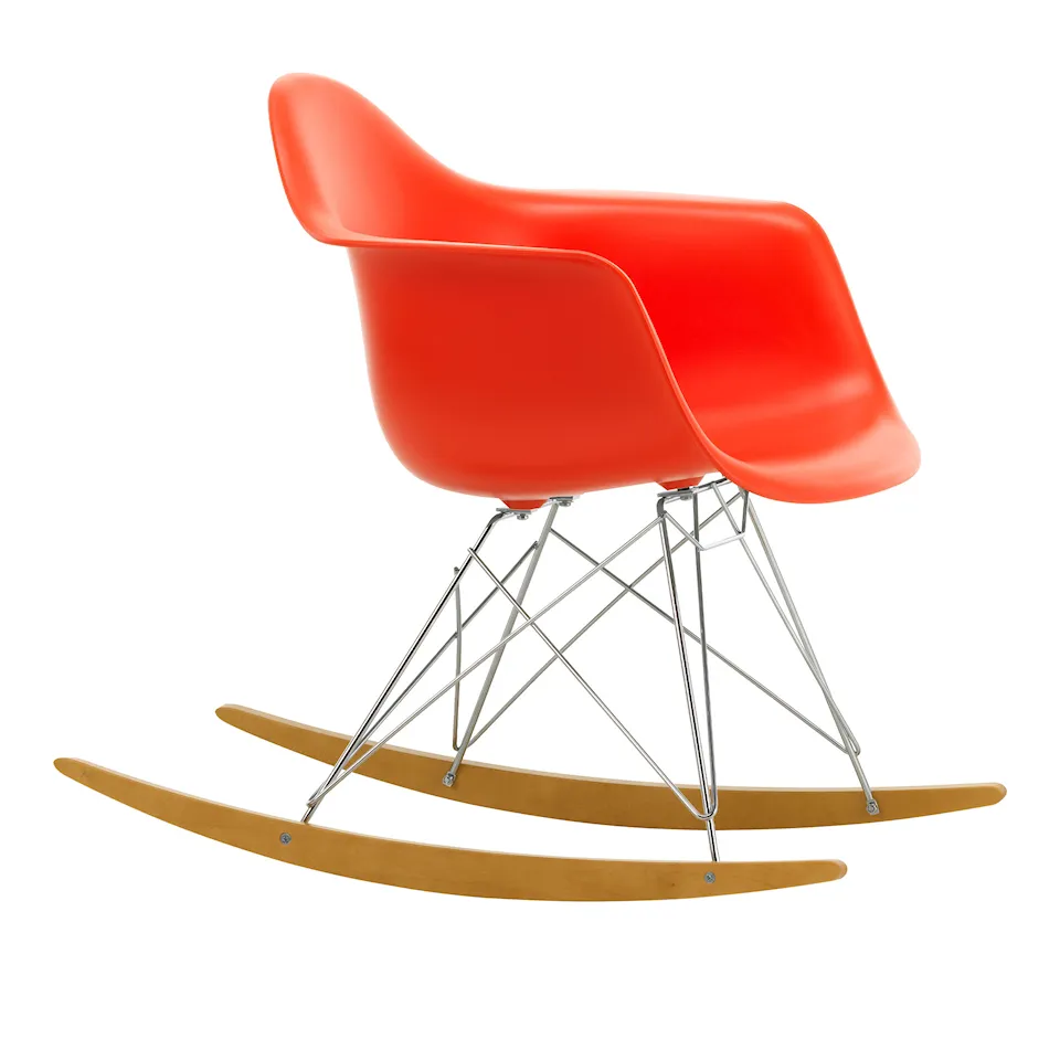 Eames Plastic Armchair RAR - 03 Poppy Red - Chrome Base - Golden Maple