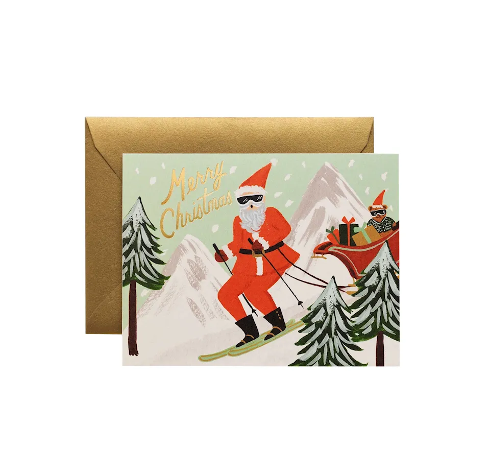 Skiing Santa Card