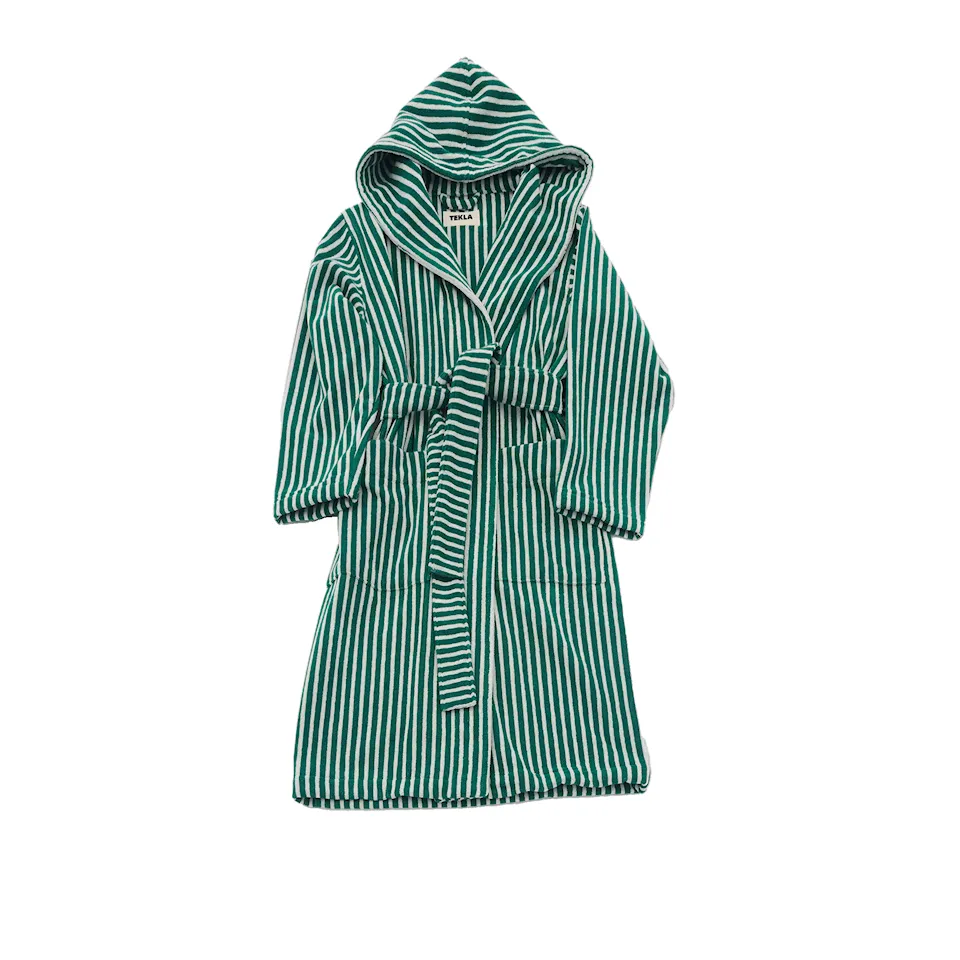 Hooded Bathrobe Teal Green Stripes