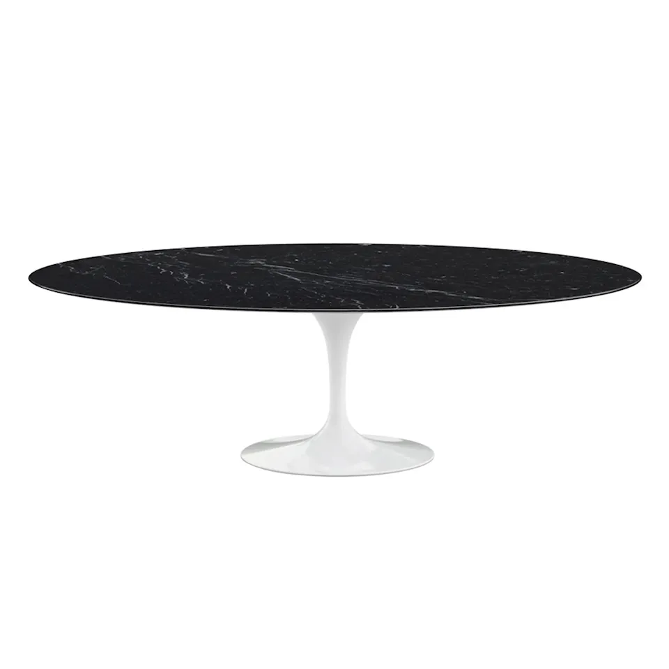 Saarinen Oval Table - Matbord, 244 x 137 cm, Vitt underrede, skiva i matt svart Marquina marmor