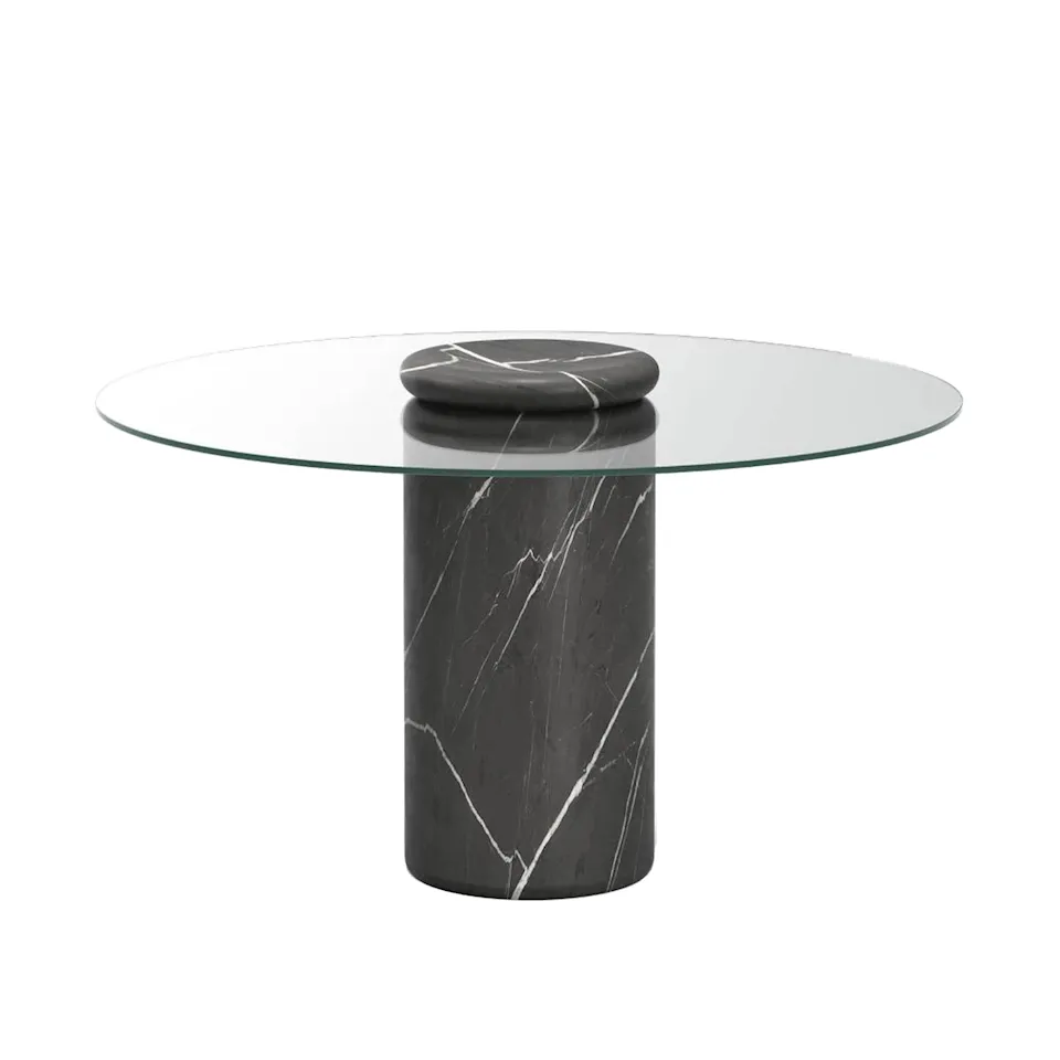 Castore dining table Ø130, Pietra Grey / clear glass