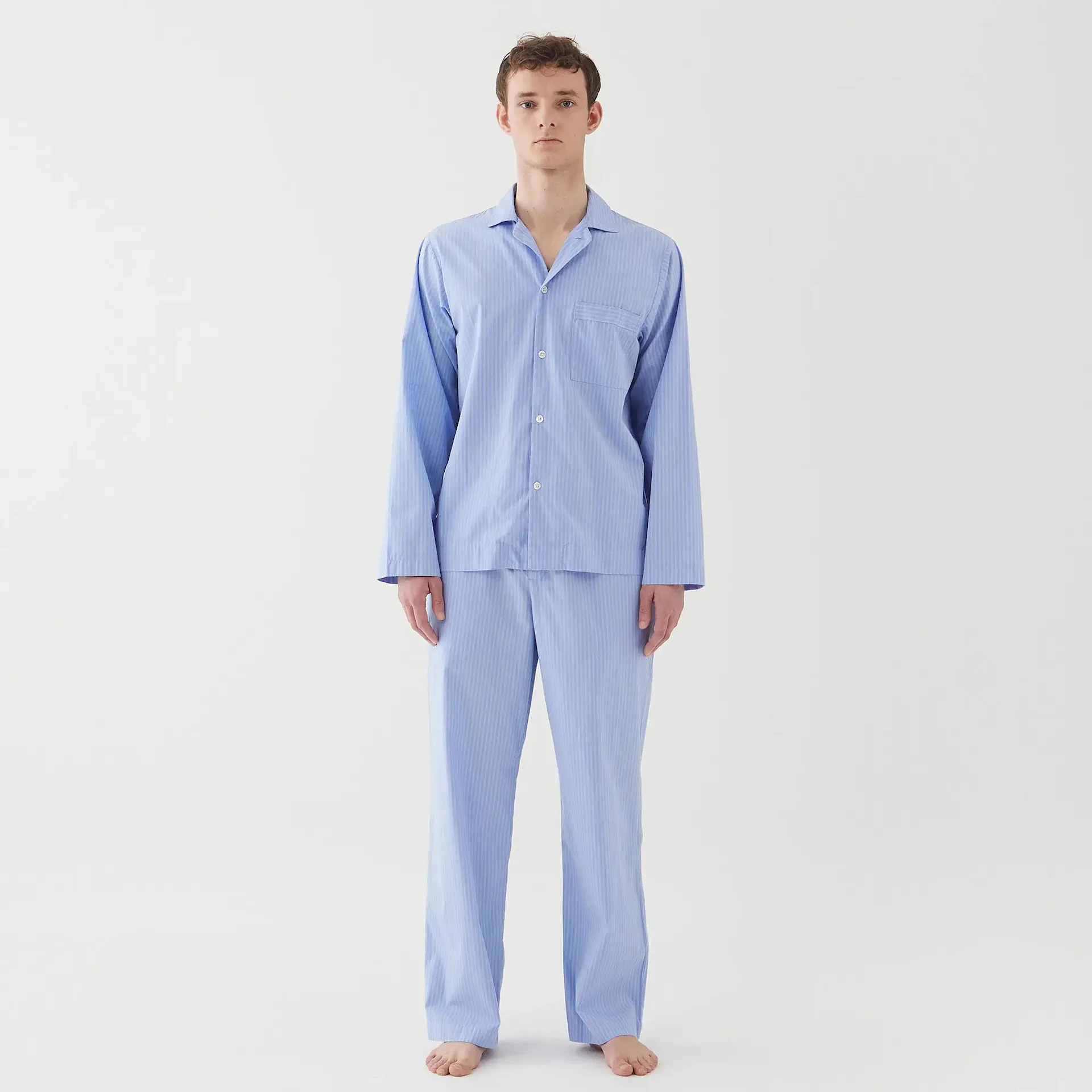 Poplin Pyjamas Shirt Blue Pin Stripes - TEKLA - NO GA