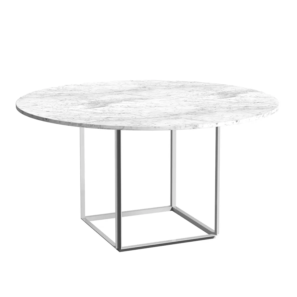 Florence Dining Table - Ø145, Skiva: Marmor - Vit Carrara, Underrede: Vit