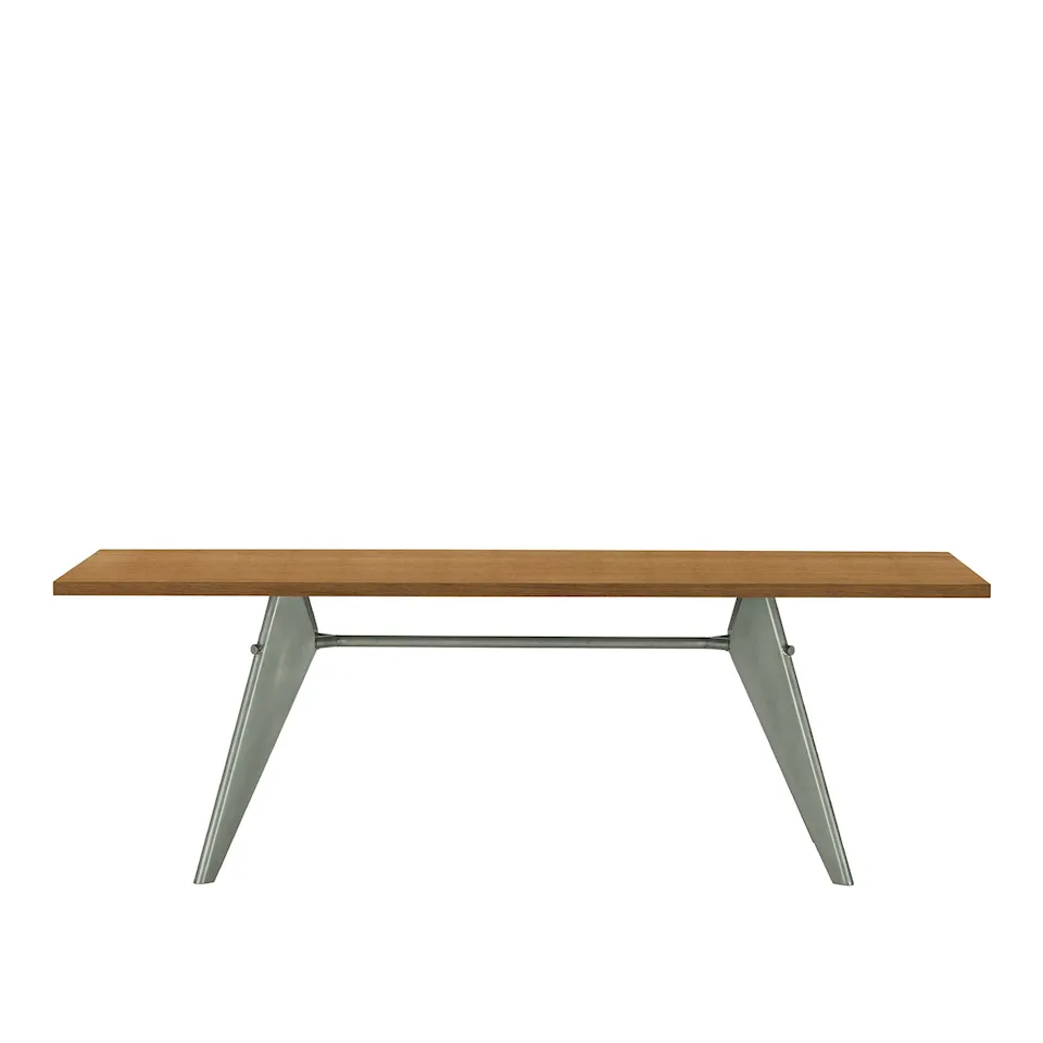 EM Table 180, Base Prouvé Gris Vermeer - Natural Solid Oak