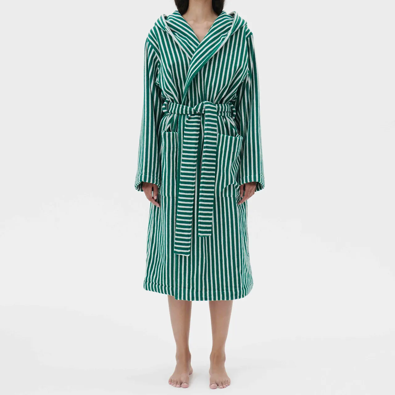 Hooded Bathrobe Teal Green Stripes