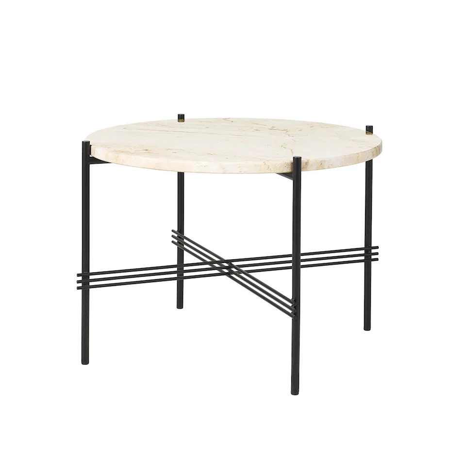 TS Travertine Coffee Table Ø 55, Base Black, Top White Travertine