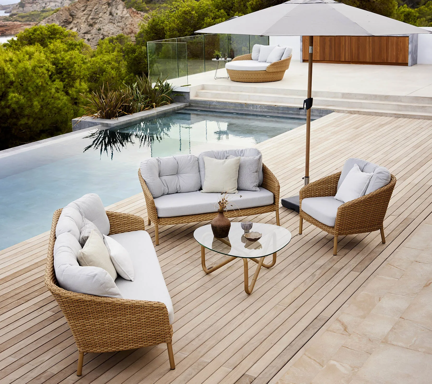 Ocean 3-sitssoffa, Ocean large loungefåtölj 2 st & Wave soffbord - 2