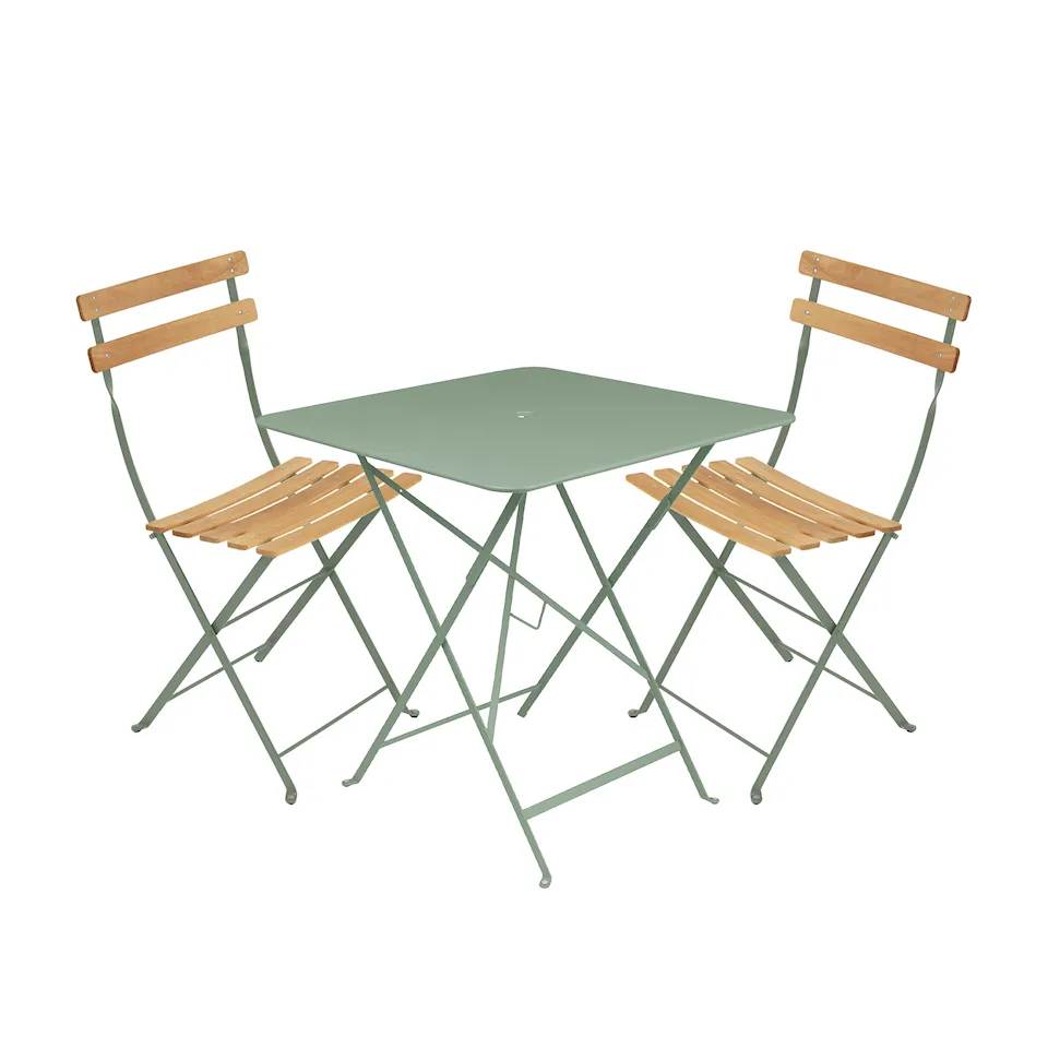 Bistro matgrupp bord 71cm & 2 trä stolar