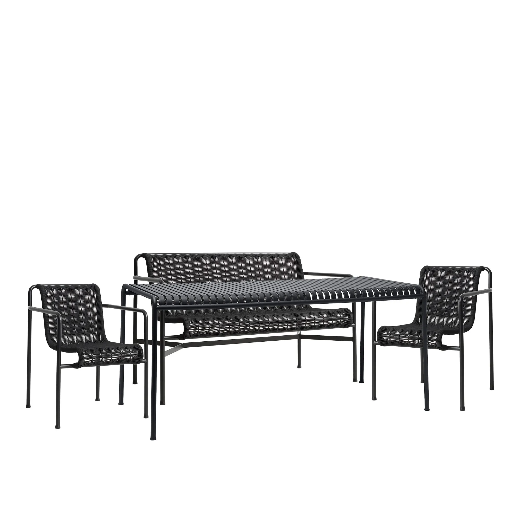 Palissade cord matgrupp med matbord, 2 karmstolar & 1 trädgårdsbänk med armstöd - 1