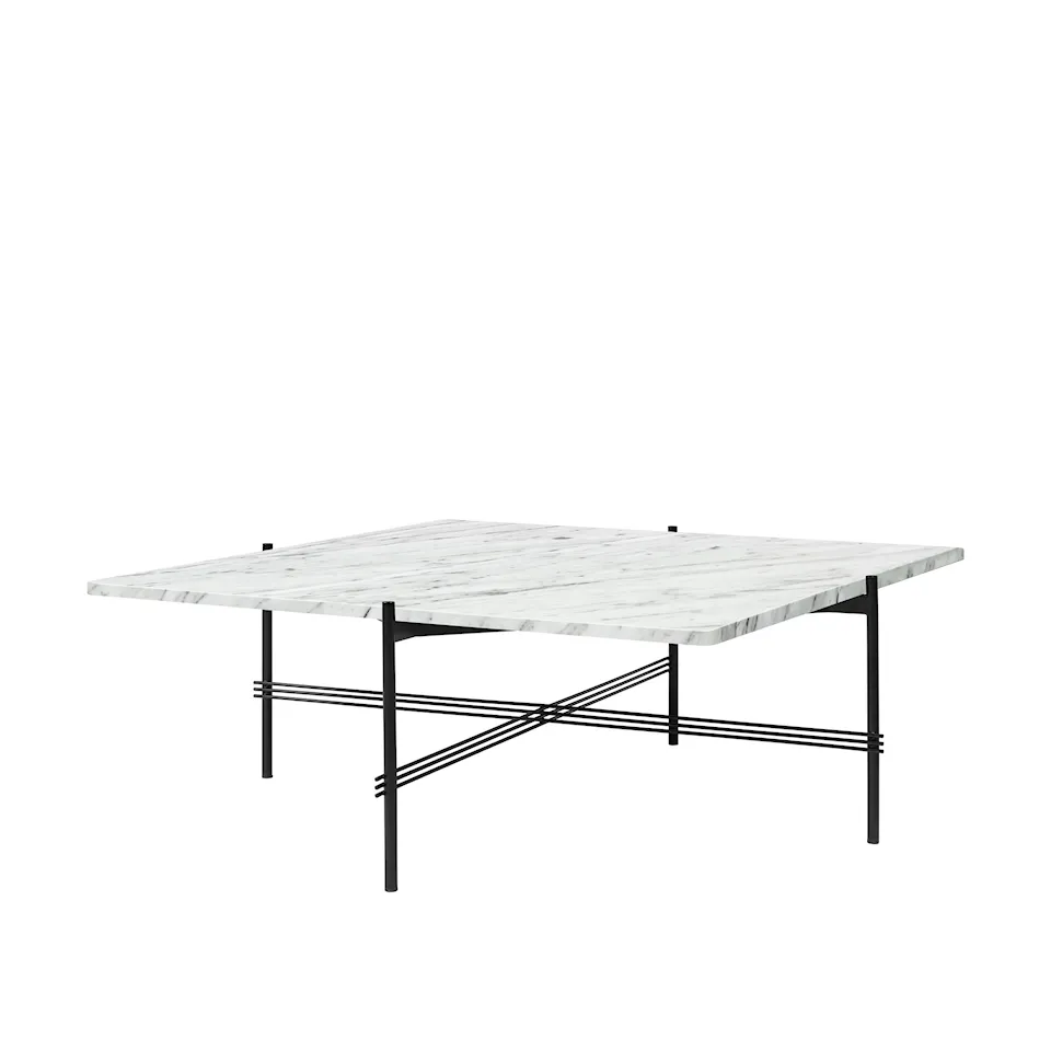 TS Coffee Table Square 105 x 105 cm, Black Base, White Carrara Marble